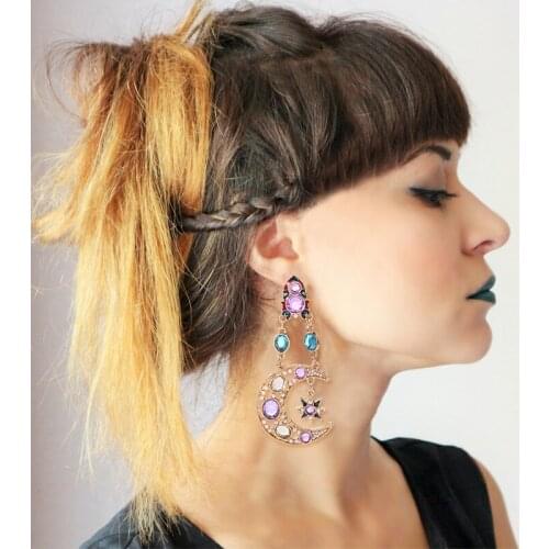 HOCOLE Trendy Crystal Drop Earring Female Vintage Geometric Moon Sun Shape Rhinestone Dangle Earrings for Women Za 2019 Jewelry