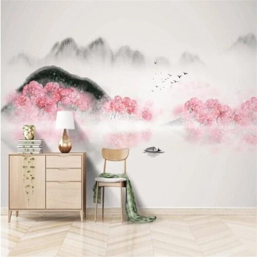 Custom 3D wallpaper mural ink landscape peach blossom living room bedroom background wall decoration painting
