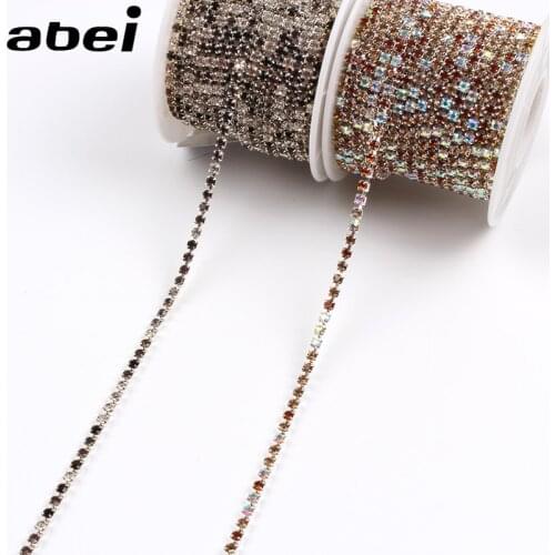 2Yards 2mm Lace Ribbon Glass Rainstones crystal AB Claw Tape Trims Sewing DIY Jewelry Findings Handmade Wedding Party Crafts