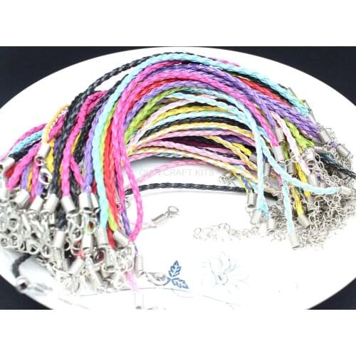 100pcs Men Bracelet, mix color Braided Bracelet, Lobster Clasp, Bracelet For Unisex 3mm Round Bolo plait PU Leatherette