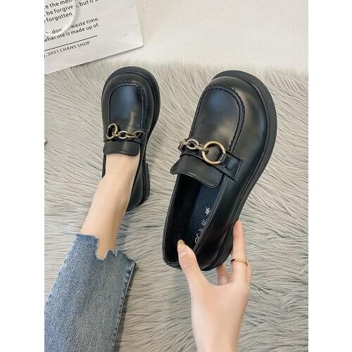 2021 spring and autumn new ladies British loafers retro flat shoes fashion all-match small leather shoes