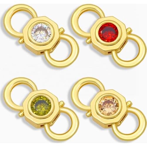 OCESRIO Gold DIY Pendant Round Carabiner Big Zircon Clasps Luxury Multiple Colour Clasps Necklace for Jewelry Making cspa093