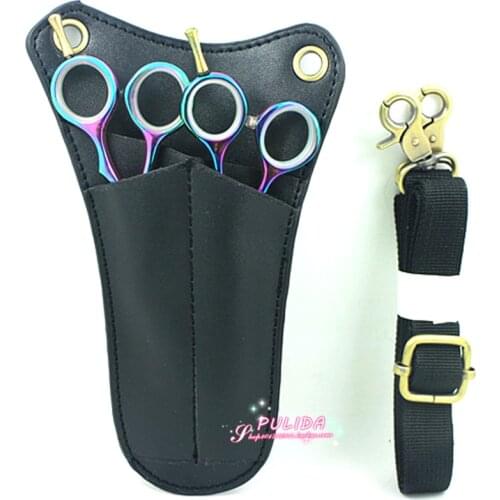 Black Color PU Hairstylist Tools Bag High Quality Barber Hair Scissor Pouch Holder 2 Piece Hair Scissor Bag With Adjustable Belt