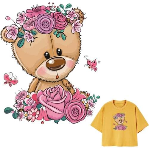 Flower Bear Transfers For Clothing Clothes Diy Accessory Iron On Fashion Stickers Heat Transfer Sticker On Clothes