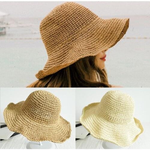 Casual Summer Women Straw Hat Wide Brim Sunshade Foldable Solid Color Sunscreen Sun Hat chapeau femme шляпа женская летняя 2021