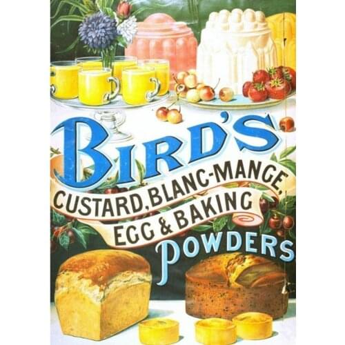 BIRD`S POWDERS LARGE VINTAGE METAL TIN SIGN KITCHEN CAFE WALL ART PLAQUE