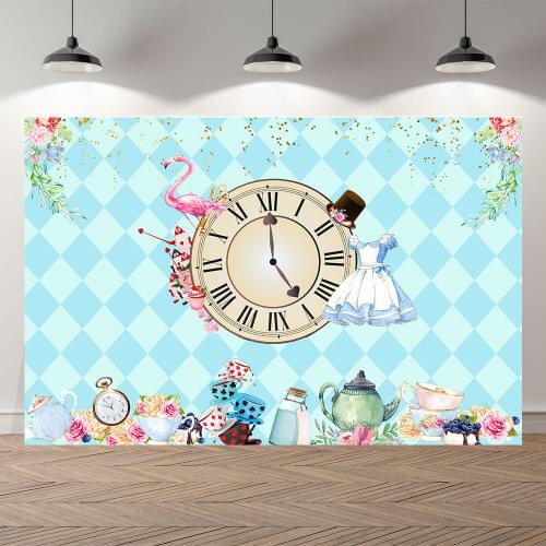 Seekpro Photography Background Kids Baby happy Birthday Banner Backdrop wonderland flamingo Party Photo Background Photocall