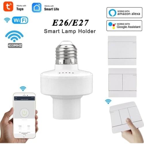 Tuya WiFi+RF433 Smart Light Bulb Adapter Lamp Holder Base Timer Smart Life Voice Control Work With Alexa Google Home E27 E26