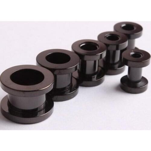 2pcs Choose 2-10mm Black Color Ear Plug Stainless stee Flat Flare Screw Fit Ear Plugs Gauges Flesh Tunnel body Piercing jewelry