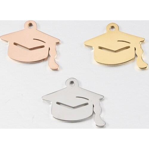 20pcs/Lot Stainless Steel Mirror Polish Graduation Hat DIY Charms Pendants Jewelry Making Necklace Accessories