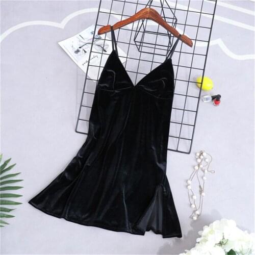 A-line base skirt home service gold velvet V-neck sexy suspender nightdress split comfortable and loose nightdress Nightgown