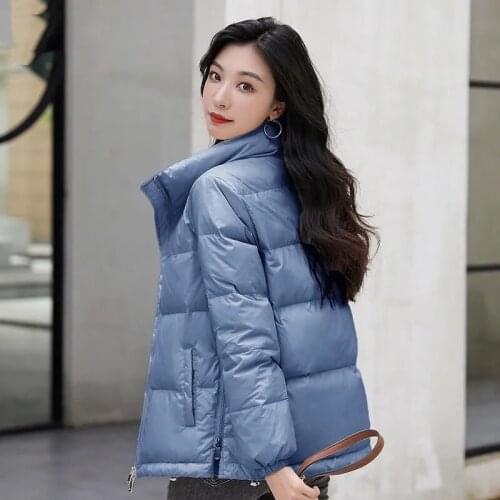 Women Autumn Winter Down Cotton Jacket Short Fashion Stand Collar Parkas Glossy Zipper Warm Casual Female Basic Quilted Outwear