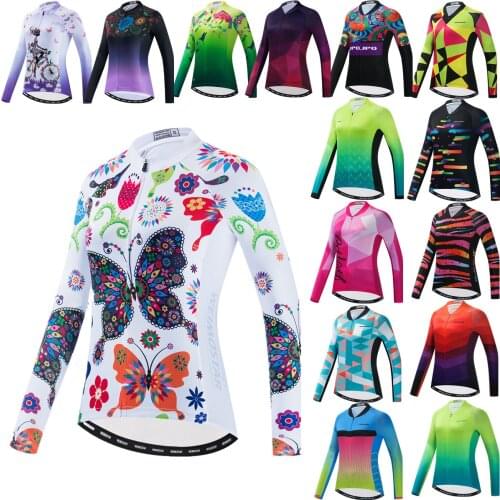 2021 Womens Long Sleeve Cycling Jersey Maillot Ropa Ciclismo Bicycle Clothing Road Bike Shirts