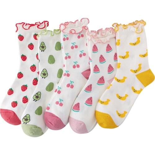 Fungus curling socks womens tube socks summer and autumn cute fruit stockings Japanese and Korean cartoon cotton womens socks