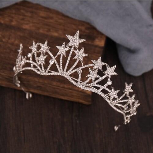 Bridal Stars Crown Headwear Luxury Rhinestones Inlaid Headband for Female Wedding Birthday Hair Accessories LB