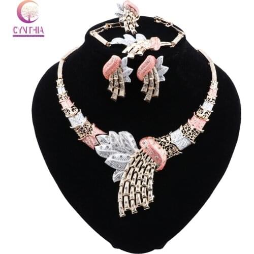 CYNTHIA Dubai Jewelry Sets Multicolor Wedding Necklace Earrings Bracelet Ring Set for Women Bridal Party Costume Accessories