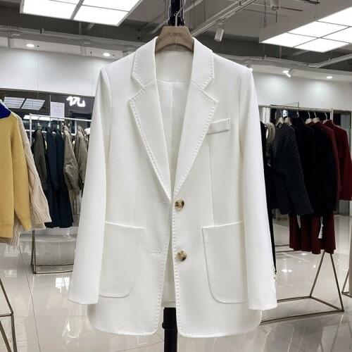 Suit Jacket Female 2021 Spring Autumn New Solid Office Lady Notched Single Breasted Full Coats Women X571
