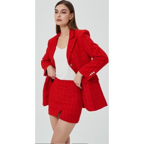 Women Blazer Coat 2021 Tweed Jacket Notched Neck Single-breasted Slim Tweed Blazers Suit Office Lady Casual Business Suit