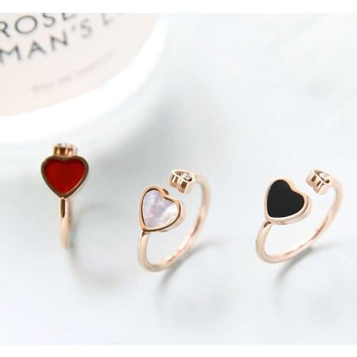 YUN RUO Heart Zirconia CZ Open Ring Rose Gold Color Fashion Titanium Steel Jewelry Birthday Gift Woman Never Fade Drop Shipping
