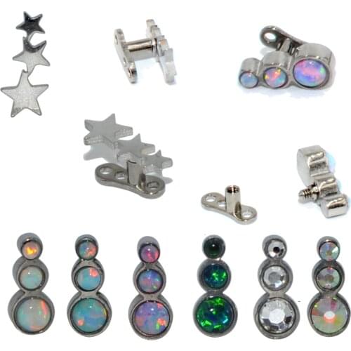 1PC Steel/Titanium Base Micro Dermal Anchor Opal Trio Star CZ Gem Internally Threaded Dermal Anchor Skin Diver Piercing Jewelry
