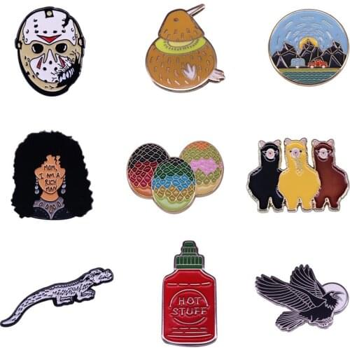 20pcs/lot J1520 Geekcoco Cartoon Anime Badges Brooches Funny Horror Movie Brooches Lapel Enamel Pins Jewelry Gift for Friends