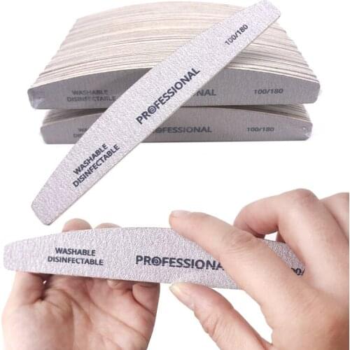 50pcs/lot Wooden Nail Files 100/180 Strong Thick Sandpaper Sanding Gel Nails File Buffing Grey Boat Limas For Manicure Pedicure