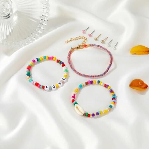 6 Pcs Fashion Trend Bohemian LOVE Letter Colorful Bracelet For Women Popular Beaded Shell Bracelet Set Party Gifts