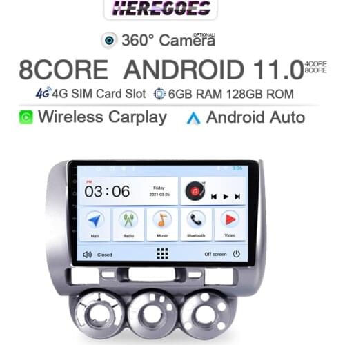6G+128G 8Core Android 10.0 Car Radio For HONDA JAZZ City 2002 2003 2004 2005 2006 2007 Car Multimedia Player GPS WIFI Bluetooth