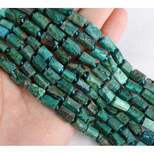 2 Strands Natural Genuine Raw Mineral Green Blue Chrysocolla Rough Matte Faceted Nugget Free Form Loose Beads 6-8mm 15"