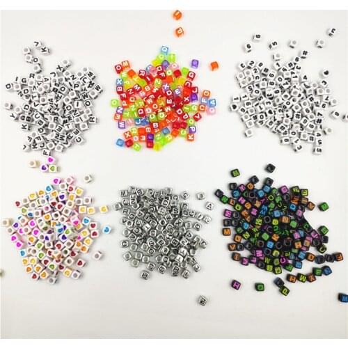 100pcs 7mm Square Alphabet Bead Acrylic Heart Number Letter Beads for Jewelry Making Bracelet Anklet DIY Accessory Random Mixed