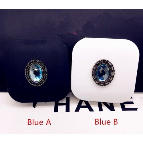 LIUSVENTINA Handmade DIY Cute Alloy Flower Blue Ellipse Gemstone Contact Lens Case With Mirror Box Container for Color Lenses