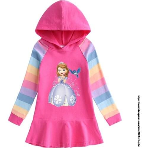 Disney Cartoon Sofia Print Girl Kid Cotton Hoodie Dress with Pleated Hemline Long SleeveBaby Child Sweatshirt Coat Clothes