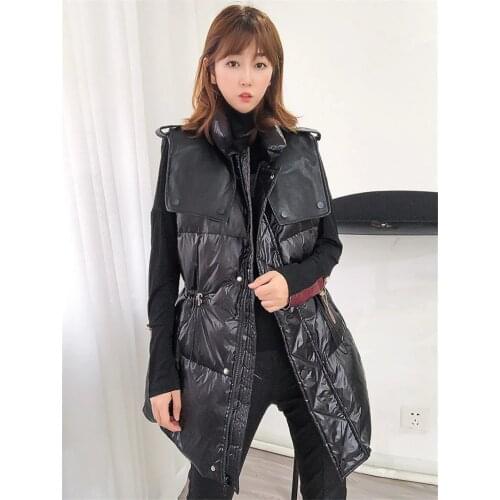 Design Patchwork Vest Jacket Female Large Size Thick Sleeveless Down Cotton Waistcoat Parka Autumn Winter New Loose Outwear y649