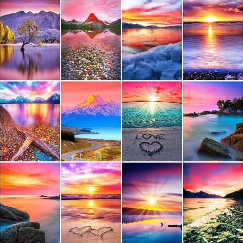 Evershine Diamond Embroidery Sunset Full Square Round Diamond Painting Seaside Cross Stitch Landscape Mosaic Kits Handmade Gift
