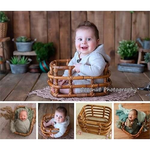 Coconut Newborn Photography PropsHandmade Retro Woven Basket Fotografie Accessories Studio Baby Photo Shoot Bed Background Chair