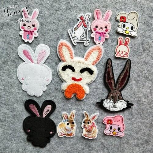 Exquisite Embroidered Rabbit Iron for Patches Cute Cartoon Animals Badges Thermo-Stickers DIY Jeans Bag Hat Clothing Accessory