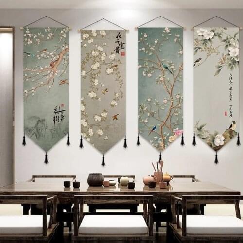 Chinese Style Flower Birds Art Canvas Painting Poster Magpie Wall Hanging Scroll Painting Tassels Living Room Home Office Decor