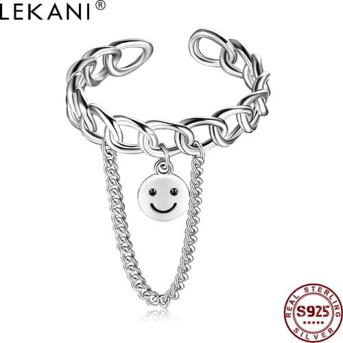 LEKANI Ring For Women 925 Sterling Silver Inlay Cubic Zirconia Eye Smile Face Chain Rings Simple Trendy Anniversary Fine Jewelry