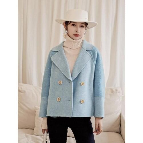 Breasted Women Short Double Alpaca Oversized Coat Korean Wool Jacket Spring Autumn Handmade Overcoat ZHJ6066 KJ5072