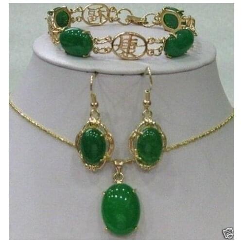 Hot! green Natural stone bracelet earring Necklace pendant sets^^^NEW style Fine jewe Noble FREE SHIPPING