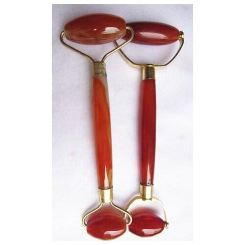 Masajeador Facial de ágata Natural (doble) masajeador de ruedas, palo de masaje de rodillos