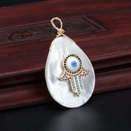 Mix cz fatimas hand hamsa blue evil eye protection charm water drop mother pearl shell pendant choker necklace for women