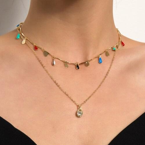 Fashion Chains Necklace for Women Colorful Drip Glaze Water Drop Tassel Pedant Necklace Set Female Choker Charm Gifts Neck Chain