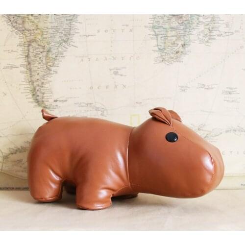 Vogue Quality PU Leather African Wild Animal Creative Hippo Car Office Souvenir Decoration Figure Model Dolls Gift