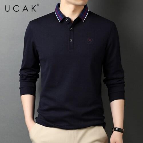 UCAK Brand Classic Casual Turn-down Collar Solid Color T Shirt Men Clothes Autumn Cotton Streetwear Long Sleeve T-Shirts U5732