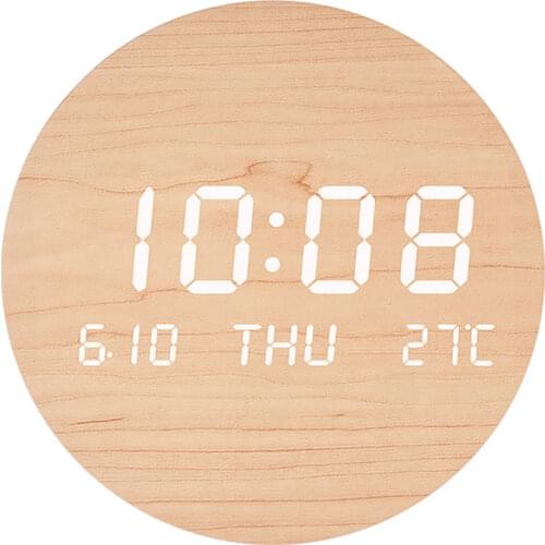 Imitation Cotton Linen Color Round LED Wall Clock Digital Temperature Date Display Silent Clock Living Room Bedroom Wall Decor