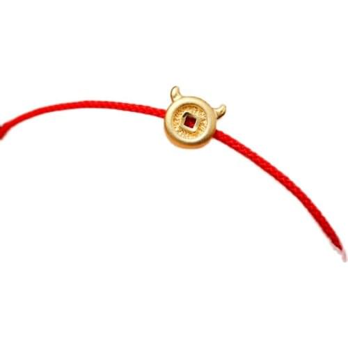 New Arrival Pure 24K Yellow Gold Bracelet Women 999 Gold OX Red String Bracelet