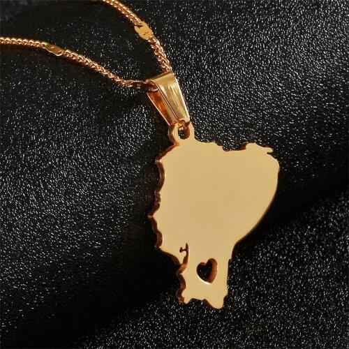 Stainless Steel Ecuador Map Pendant Necklaces Ecuadorian Maps Chain Jewelry