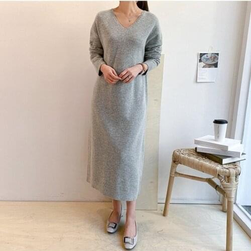 Warm Jumper Dresses Casual Woman New Sweater Dress Women Loose Grey Thick Solid Knitted 2021 Pollover Korean Winter Knitwear