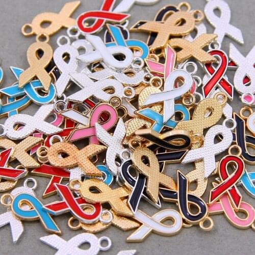 10pcs 21*10mm Plated Enamel Hope Ribbon Charms Pendants for Jewelry Making DIY Handmade Craft Accessories